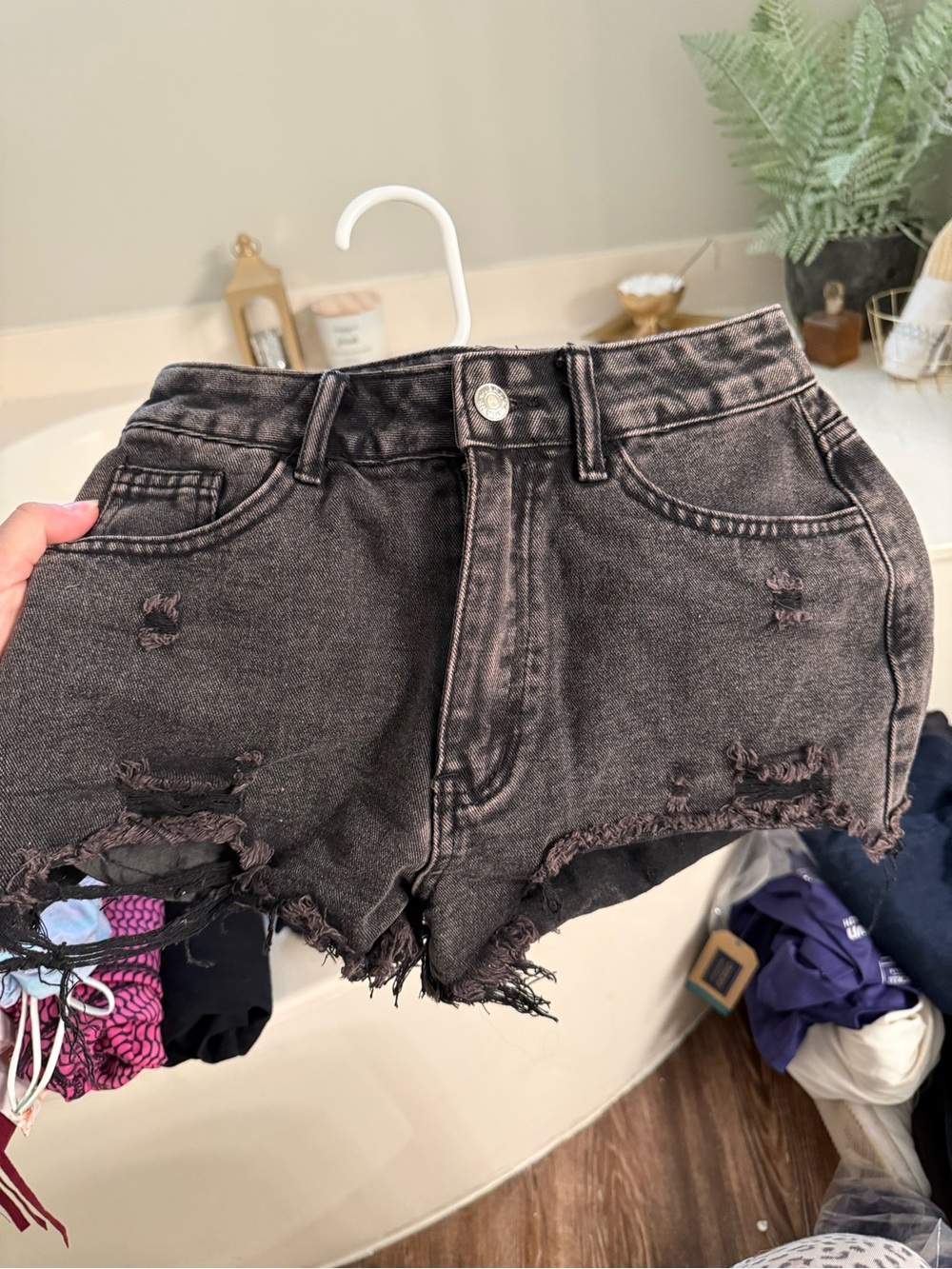 Women's Distressed Black Denim Cutoff Shorts